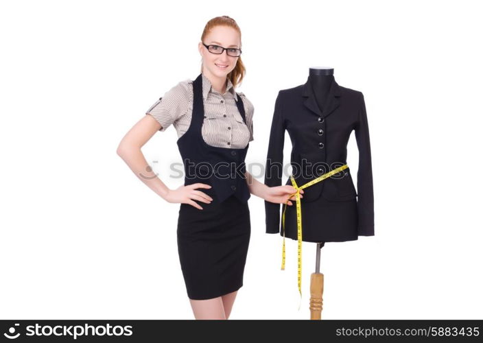 Female tailor isolated on the white