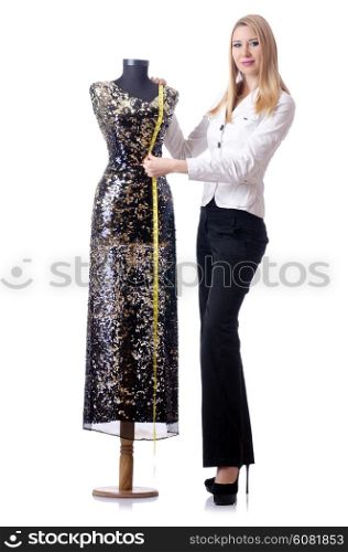 Female tailor isolated on the white background