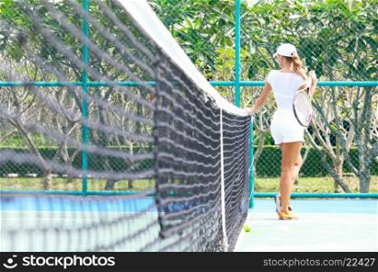 Female tennis player. Female tennis player on court