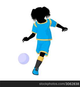 Female tween soccer player art illustration silhouette on a white background