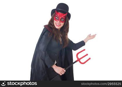 Female wearing devil costume and trident