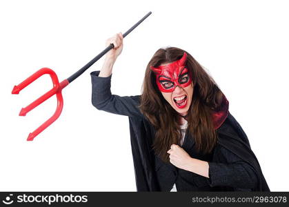 Female wearing devil costume and trident