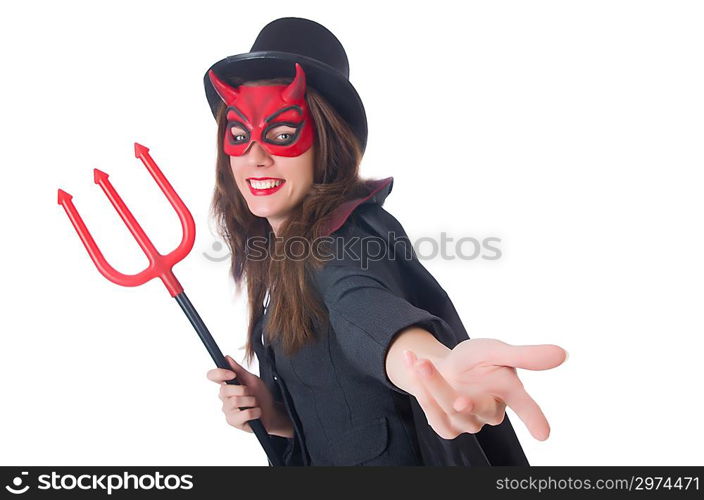 Female wearing devil costume and trident