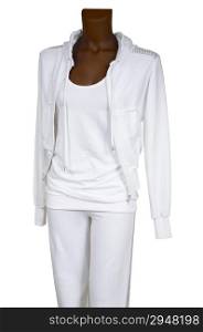 Female white tracksuit on a white background