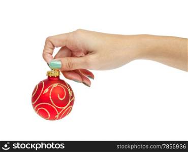female woman hand holding Christmas ball