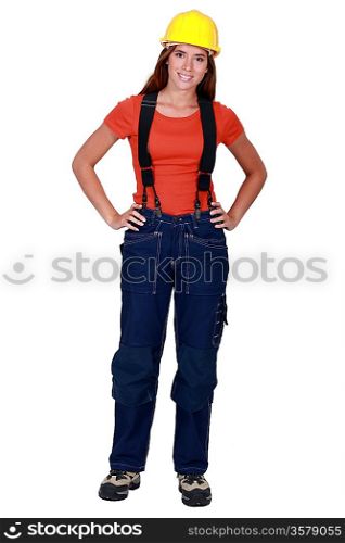 Female worker in dungarees