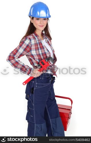 Female worker with a toolbox