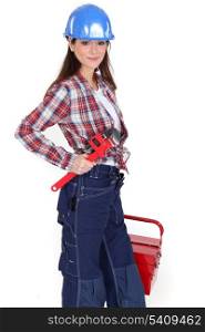 Female worker with a toolbox