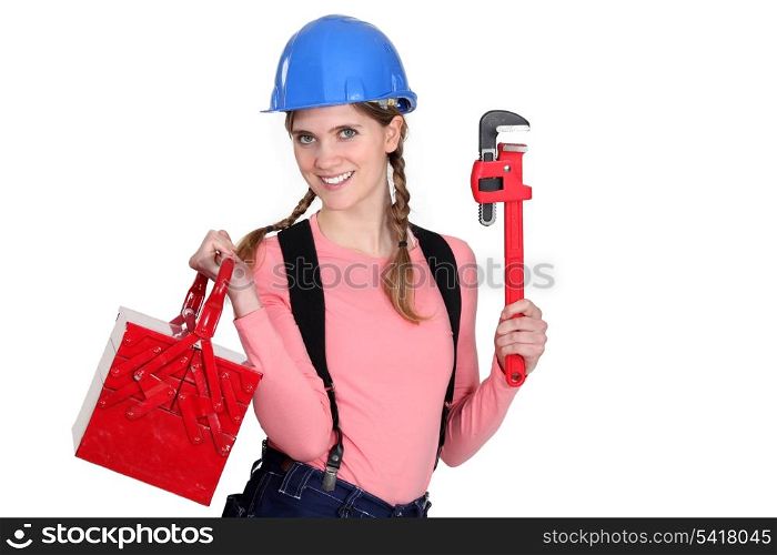 Female worker with a toolbox.