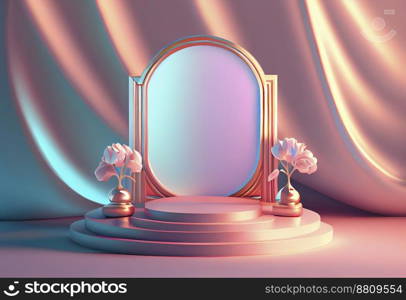 Feminine and elegant 3d podium illustration with abstract flower ornament for product display