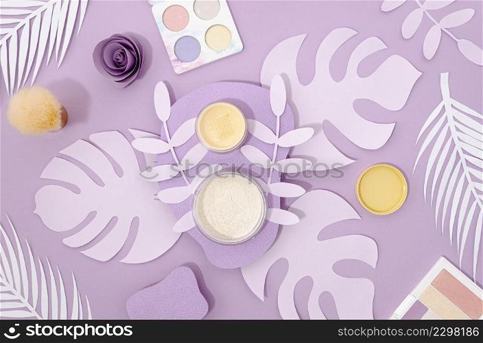 feminine cosmetics purple background