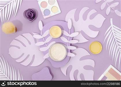 feminine cosmetics purple background