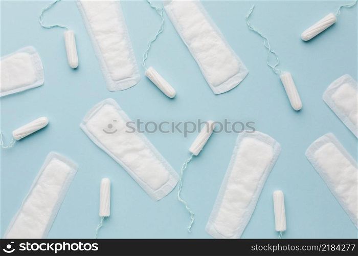 feminine hygiene products flat lay