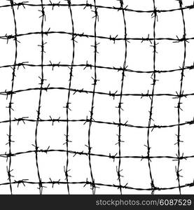 fence from barbed wires isolated on white background