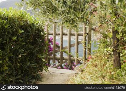 Fence in a garden, Via del&acute;Amore, Cinque Terre National Park, La Spezia, Liguria, Italy