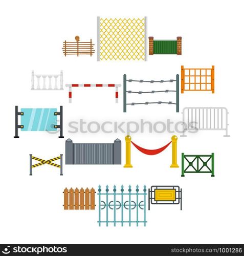 Fencing icons set in flat style isolated vector illustration. Fencing icons set in flat style