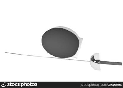 Fencing Mask and sword isolated over white, 3d render, square image