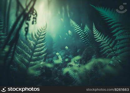 Fern plant in fairy forest. Neural network AI generated art. Fern plant in fairy forest. Neural network AI generated