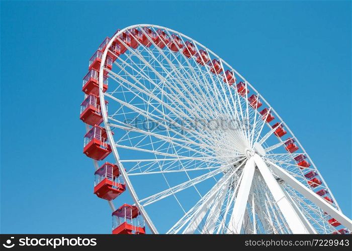 Ferris Wheel against a blue sky in Chicago
