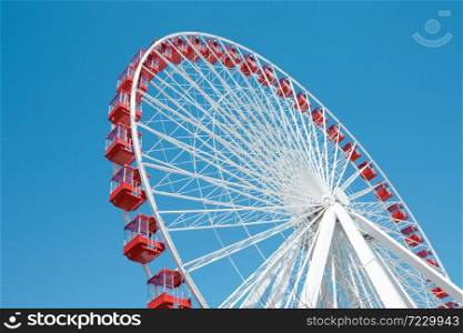 Ferris Wheel against a blue sky in Chicago