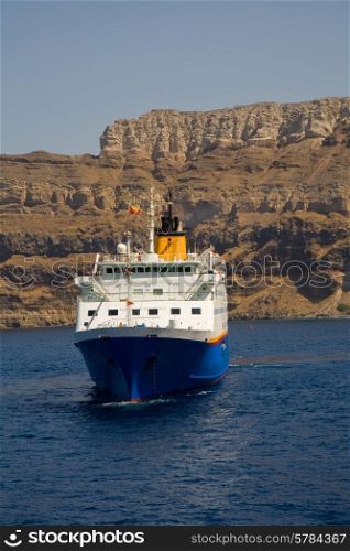 ferry boat at the island of santorini, in greece