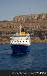 ferry boat at the island of santorini, in greece