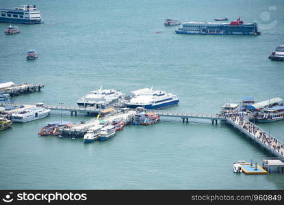 Ferry Boat harbor for people residents the tourist sea and ocean travel / Port of Ferry Terminal transport water taxi