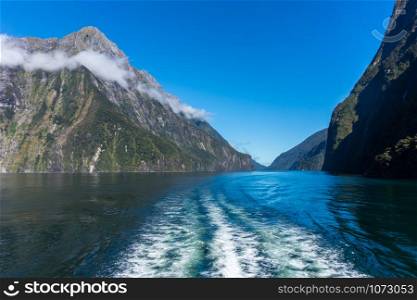 Ferry cruise in Milford Sound, South Island of New Zealand.