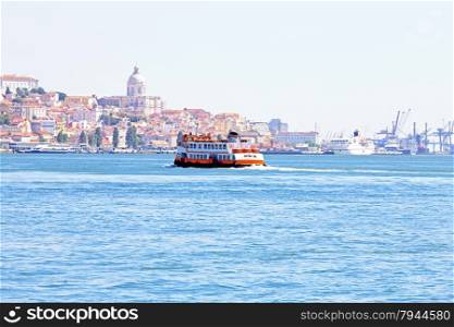 Ferry cruising on the river Tejo near Lisbon Portugal