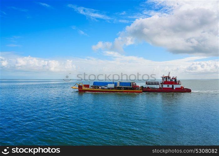 Ferry freighter from Holbox to Chiquila port in Mexico Quintana Roo