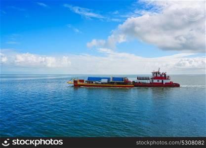 Ferry freighter from Holbox to Chiquila port in Mexico Quintana Roo