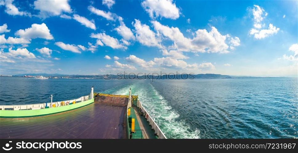 Ferry in Dardanelles strait, Turkey in a beautiful summer day
