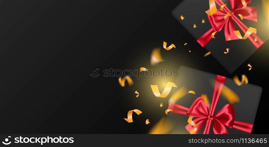 Festive banner with gift. Frame composition with space for your text. Birthday background.