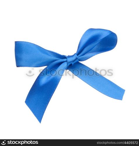 Festive blue gift bow isolated on white background