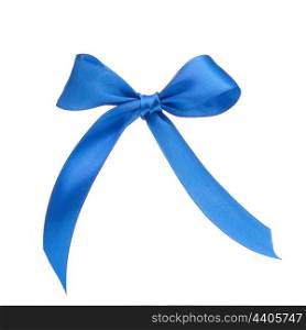 Festive blue gift bow isolated on white background