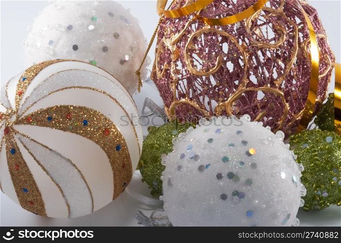 Festive Christmas composition with various holiday balls and other adornments
