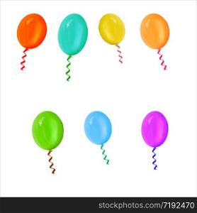 Festive colourful balloons collection isolated on white background. Design illustration for festive postcards, banners, textile, background, wallpaper.. Festive colourful balloons collection isolated on white background.