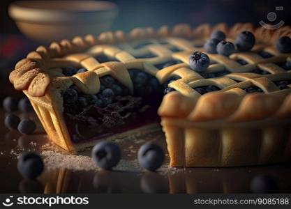 festive delicious blueberry pie. Illustration Generative AI. festive delicious blueberry pie. Illustration AI Generative