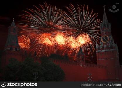 festive fireworks on the background of the Kremlin. fireworks on the background of the Kremlin