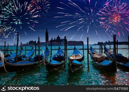 Festive fireworks over the Canal Grande in Venice