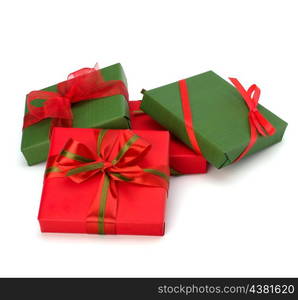 festive gift box stack isolated on white background