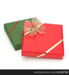 festive gift box stack isolated on white background