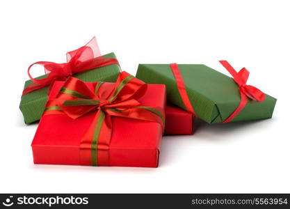 festive gift box stack isolated on white background