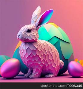 Festive Holiday Easter background with Bunnies and Easter eggs . Ai generation Art. Festive Holiday Easter background with Bunnies and Easter eggs
