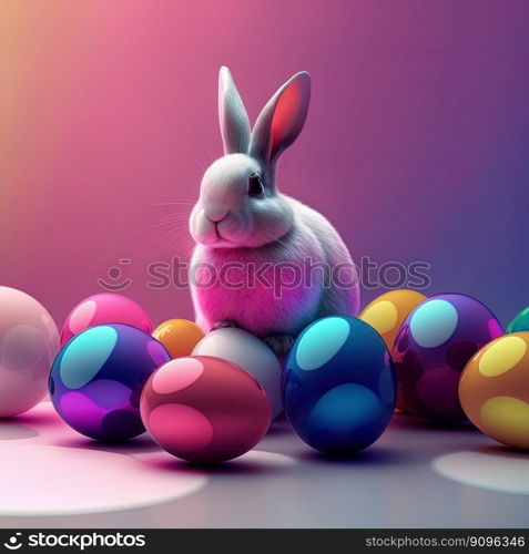 Festive Holiday Easter background with Bunnies and Easter eggs . Ai generation Art. Festive Holiday Easter background with Bunnies and Easter eggs