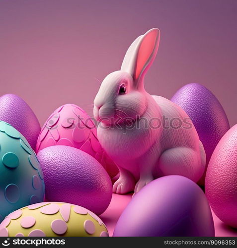 Festive Holiday Easter background with Bunnies and Easter eggs . Ai generation Art. Festive Holiday Easter background with Bunnies and Easter eggs