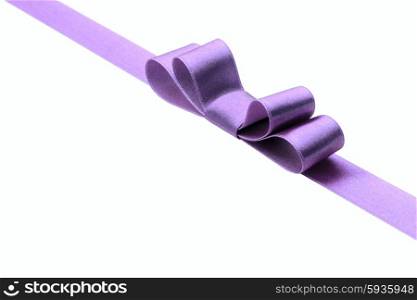 Festive lilac gift ribbon and bow isolated on white background