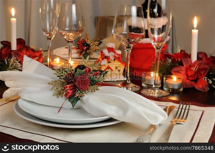 Festive napkin on the Christmas table