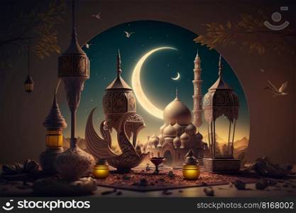 Festive photo ramadan kareem background. Illustration Generative AI 