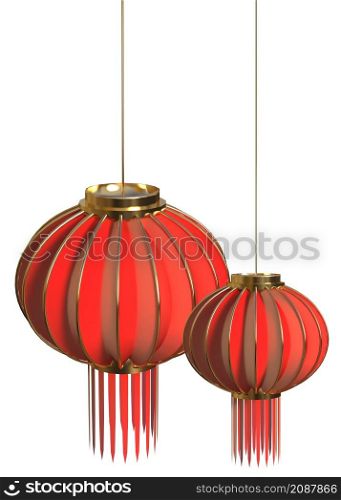Festive red paper Chinese lantern, 3d illustration.
